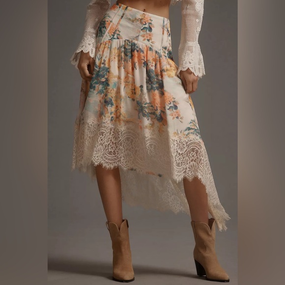 Anthropologie Asymmetrical Lace A-Line Skirt - Picture 2 of 11